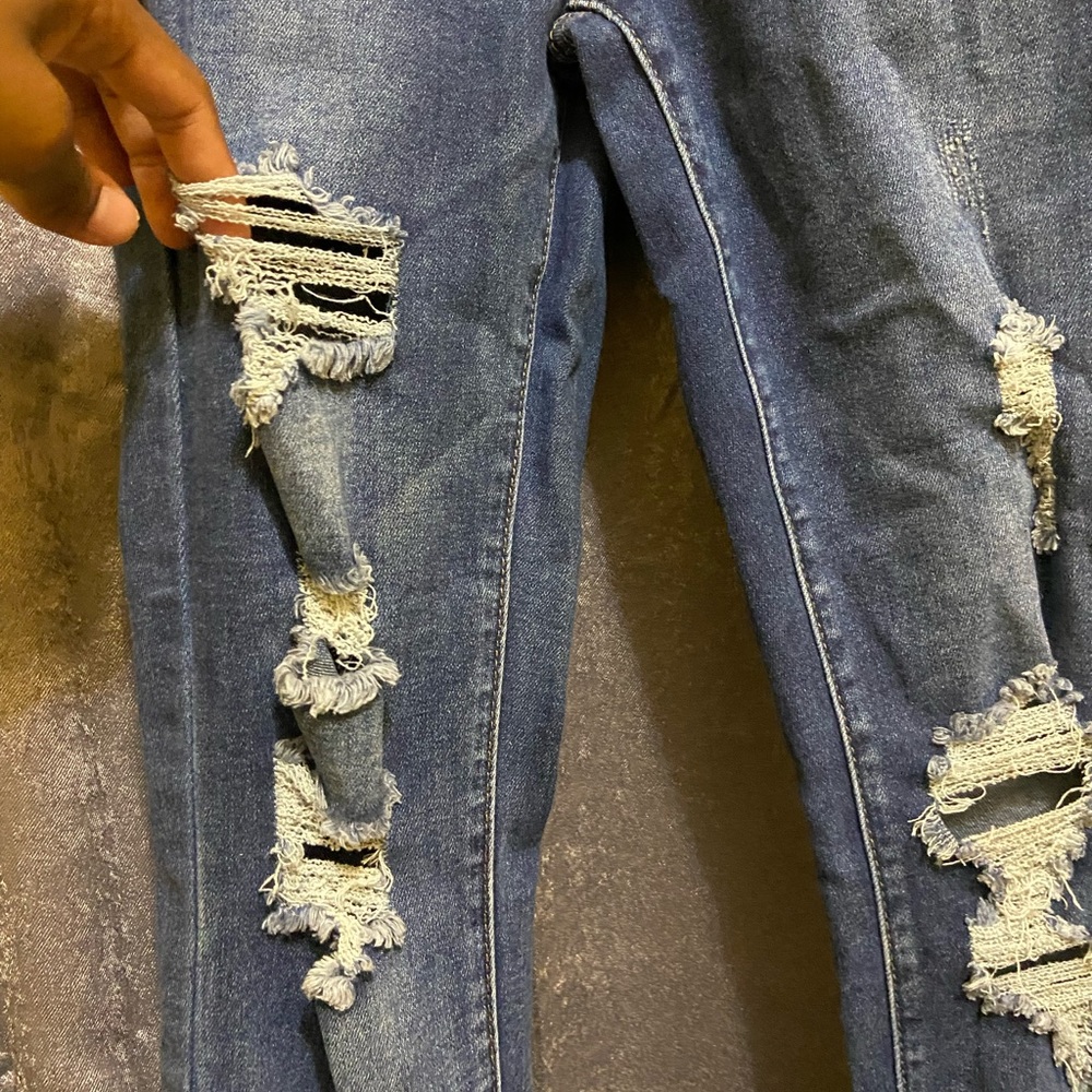 High Rise Distressed Blue Denim Jegging - Picture 5 of 9